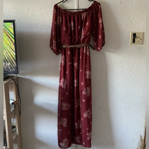 Rue21 Dresses & Skirts - rue21 Off The Shoulder Rust Colored Dress w/ Belt, Lining, Sheer - Gently Used